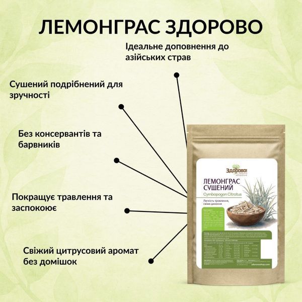Лемонграсс сушеный Здорово, 100г 3541111783352 фото